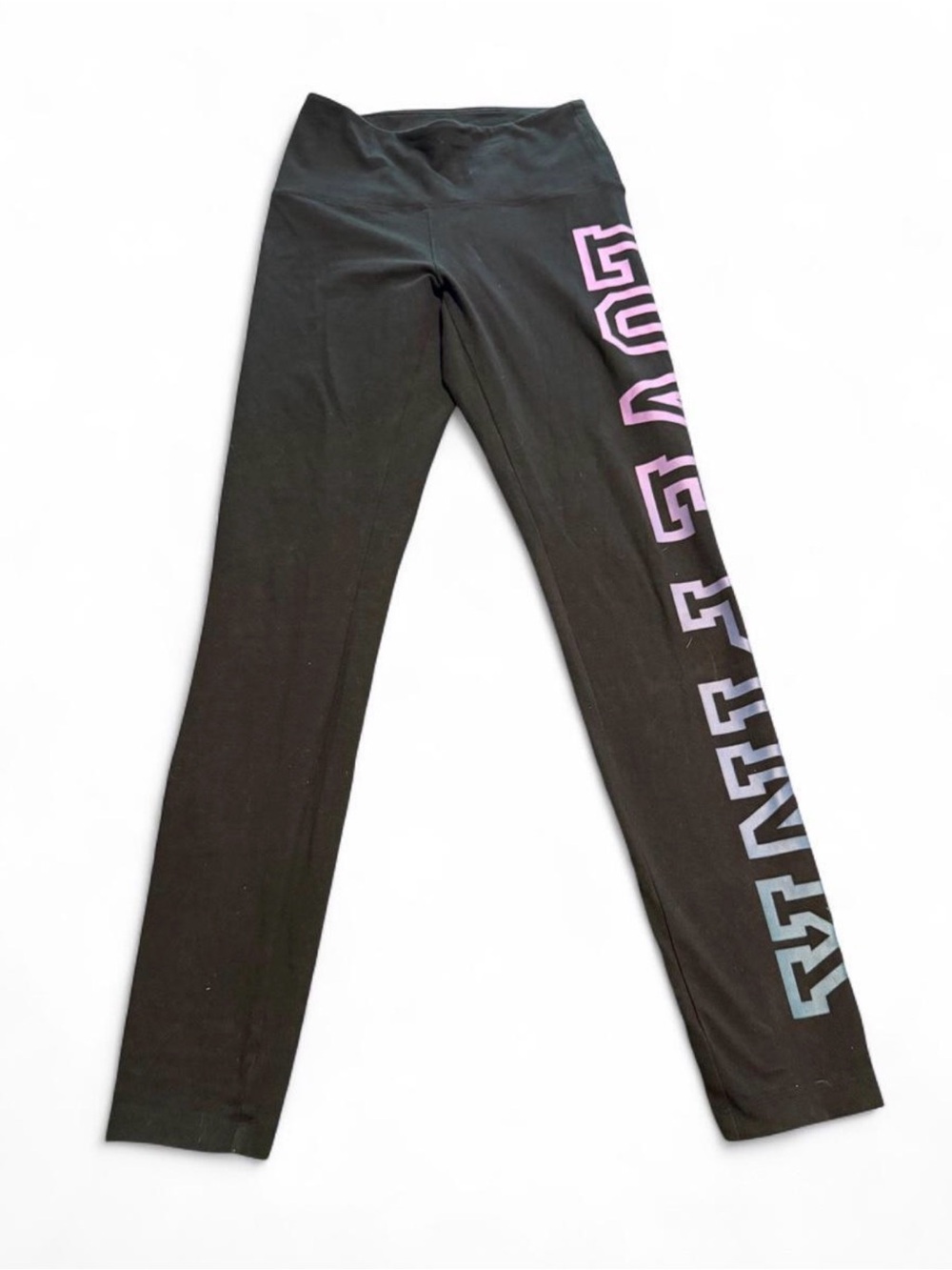 PINK Victoria's Secret Black Leggings with Pink-to-Purple Gradient Side Logo